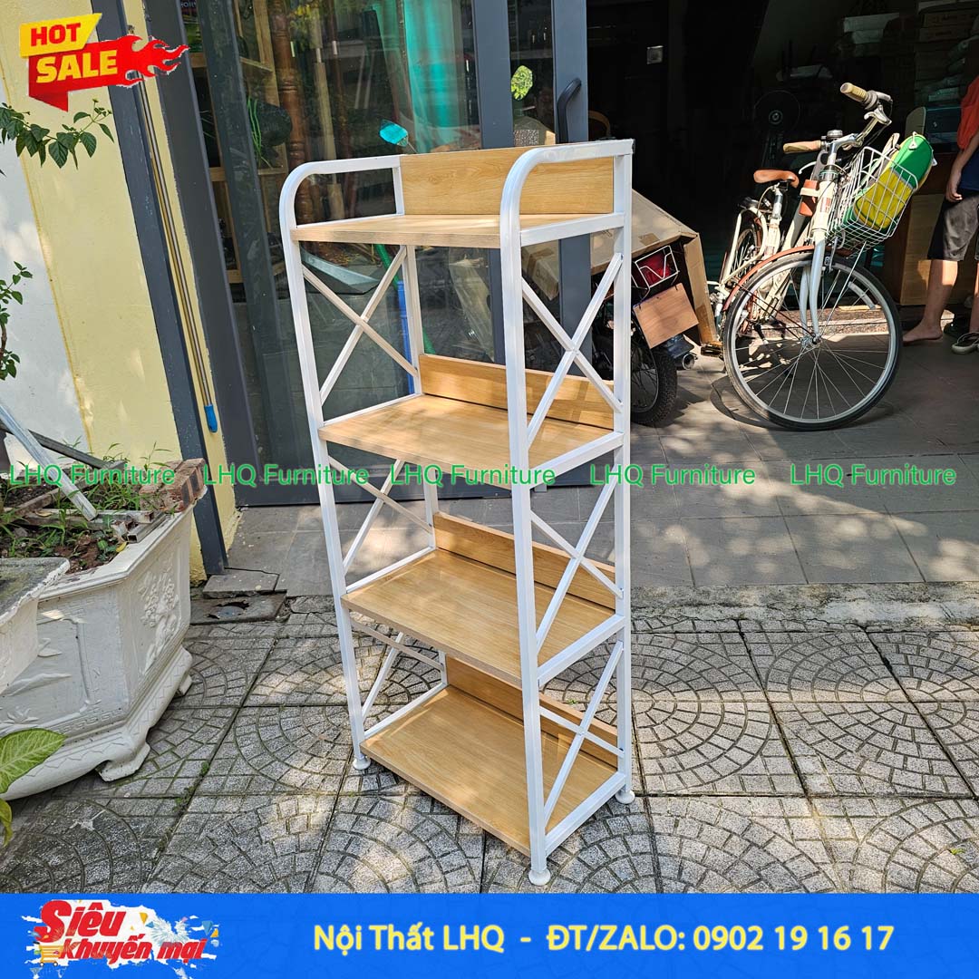 Kệ Sách Khung Sắt Gỗ Melamin 4T60 Decor Đẹp