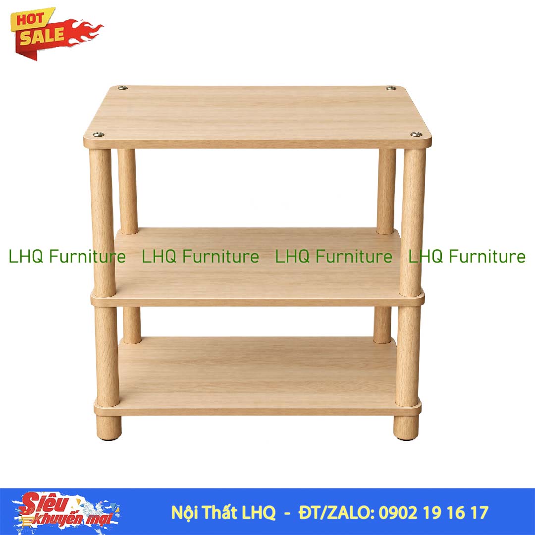 Kệ trang trí 3 tầng rộng 60cm – MDF Melamin, chân gỗ cao su