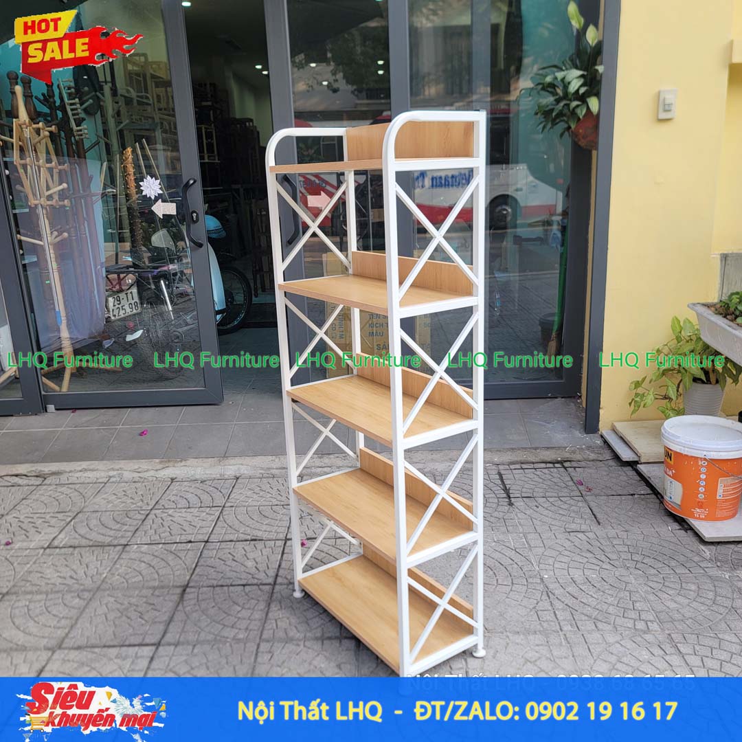 Kệ Sách Khung Sắt Gỗ Melamin 5T70 | Nội Thất LHQ