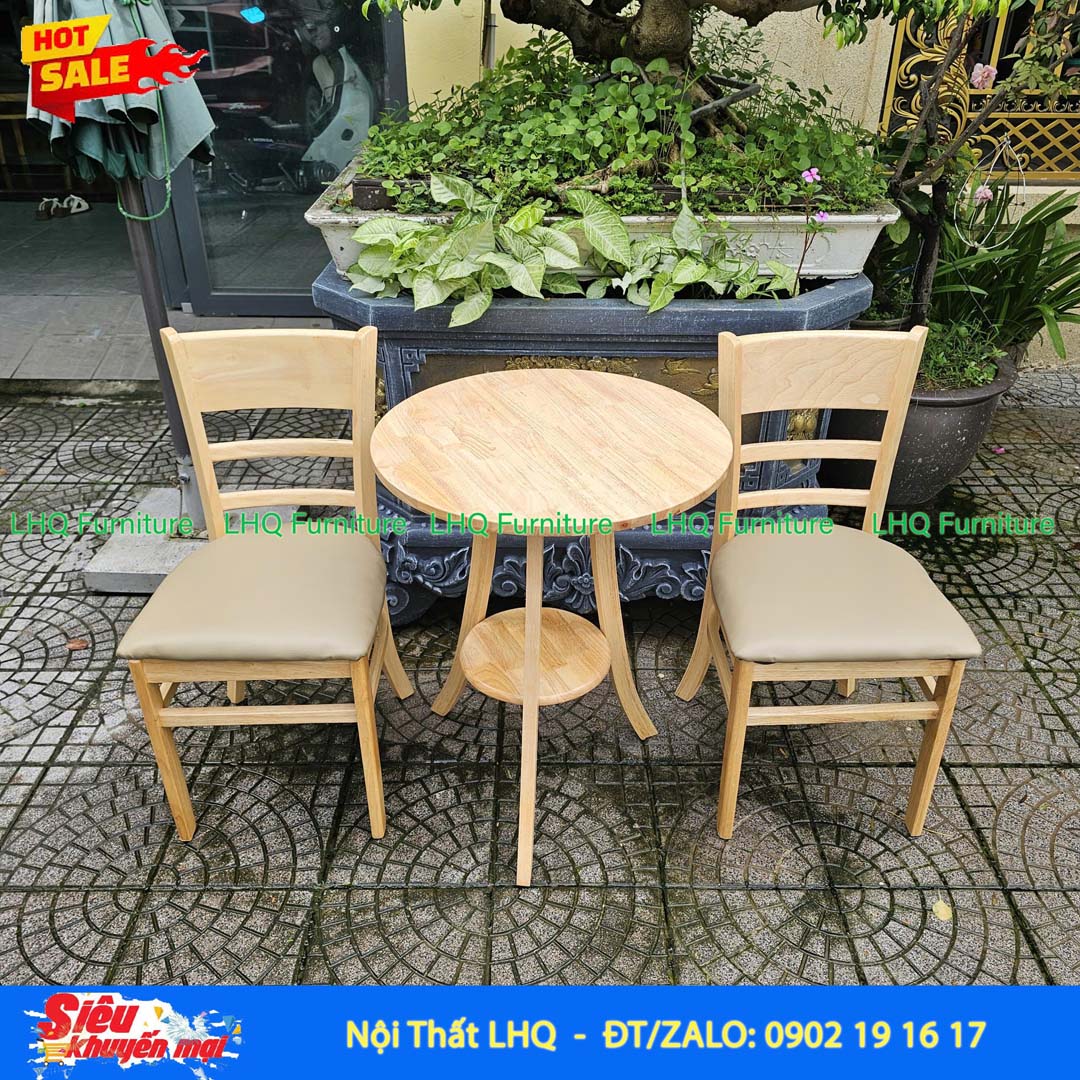 Bộ Bàn 2 Ghế Cabin – Bàn 2 Tầng Vuông 60cm Màu Tự Nhiên & Walnut