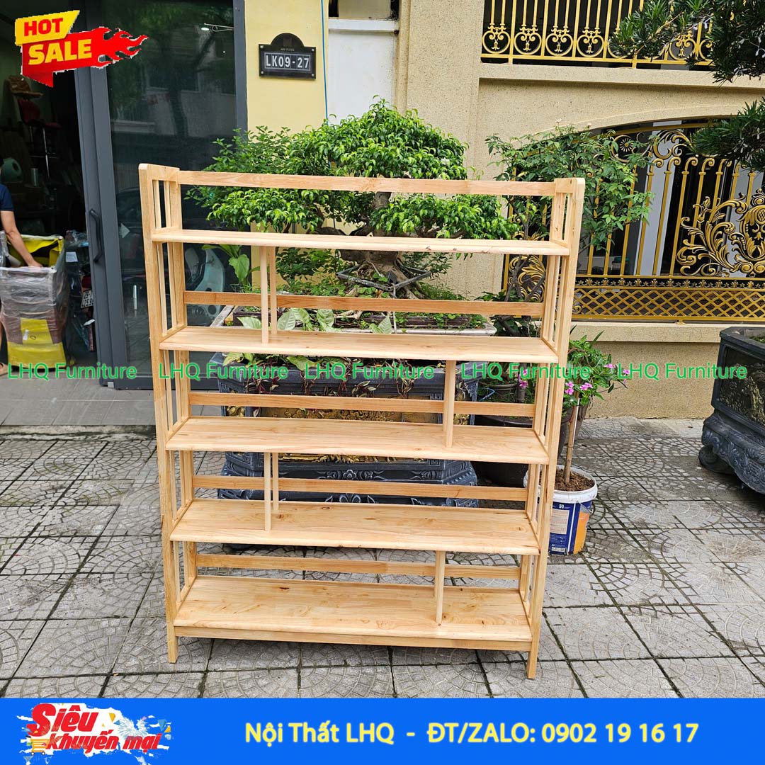 Kệ Sách Gỗ 5 Tầng Rộng 1M – Gỗ Cao Su Tự Nhiên Chắc Chắn, Sức Chứa Lớn