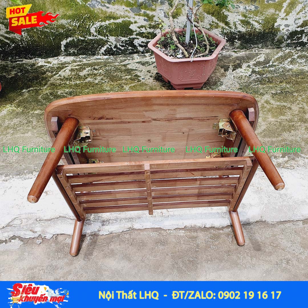 Bàn Trà Nhật 2 Tầng Gỗ Cao Su Gấp Gọn Hiện Đại