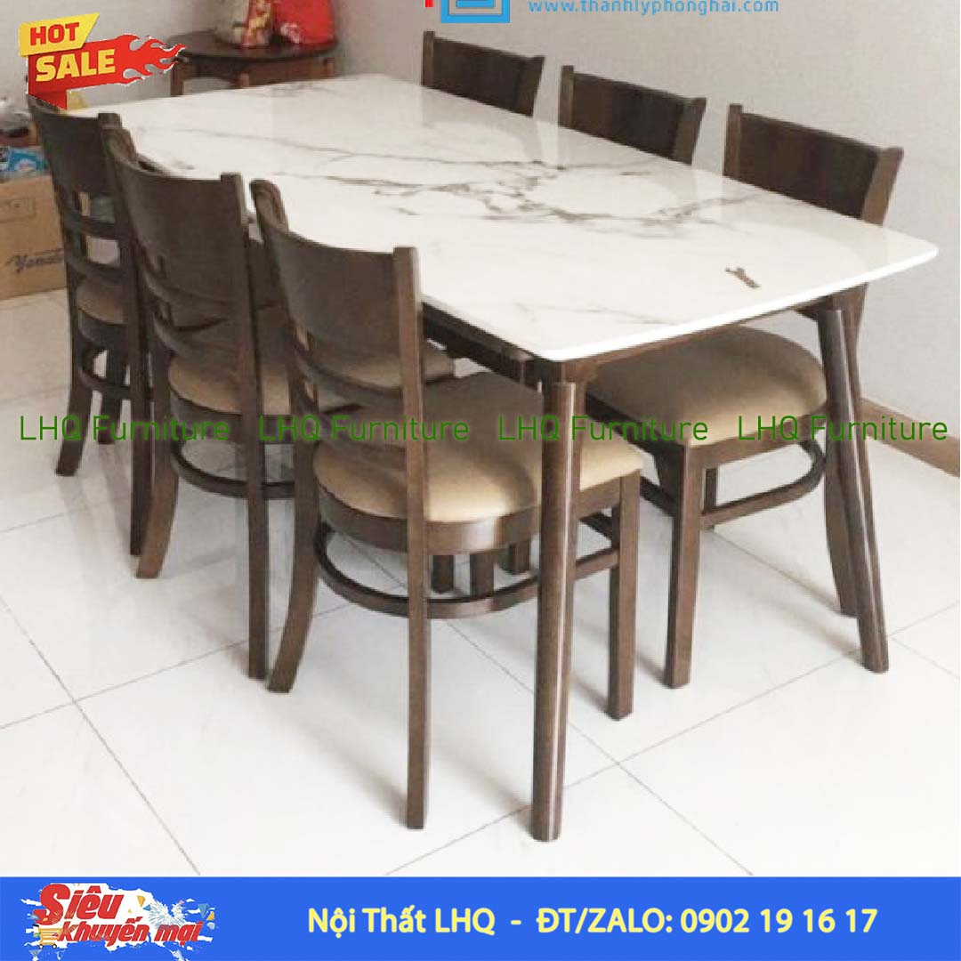 Bộ bàn 1m6 giả đá 6 ghế Cabin – Gọn đẹp, tối ưu diện tích