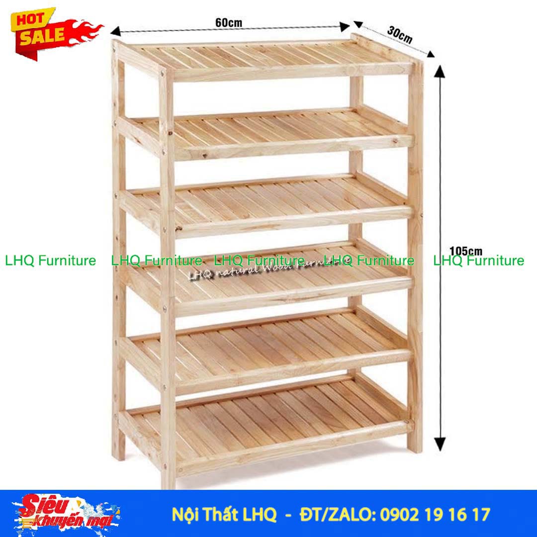 Kệ Để Giày Dép Gỗ 6 Tầng Rộng 62cm | Nội Thất LHQ