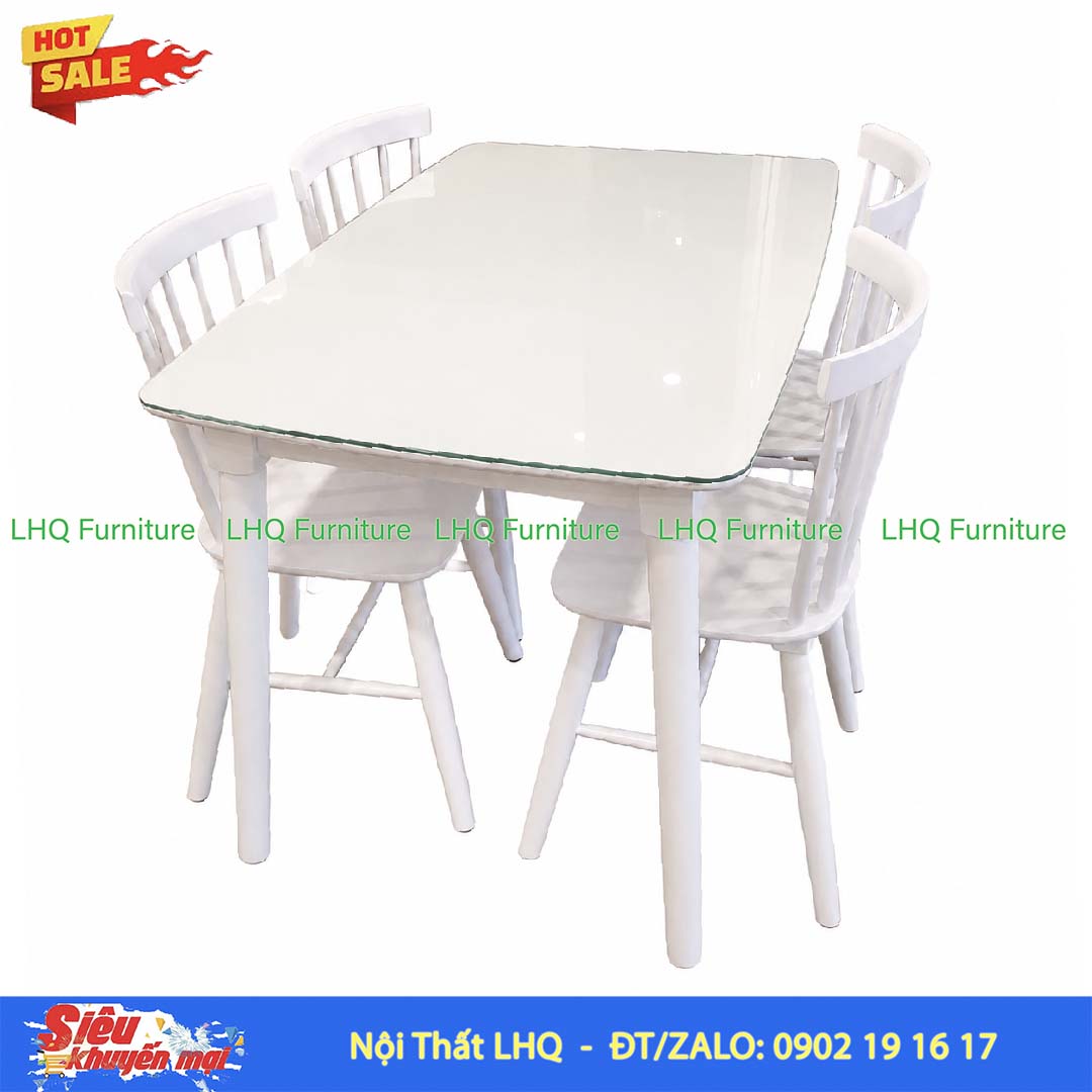 Bộ Bàn Ăn Song Tiền gỗ cao su tự nhiên hiện đại