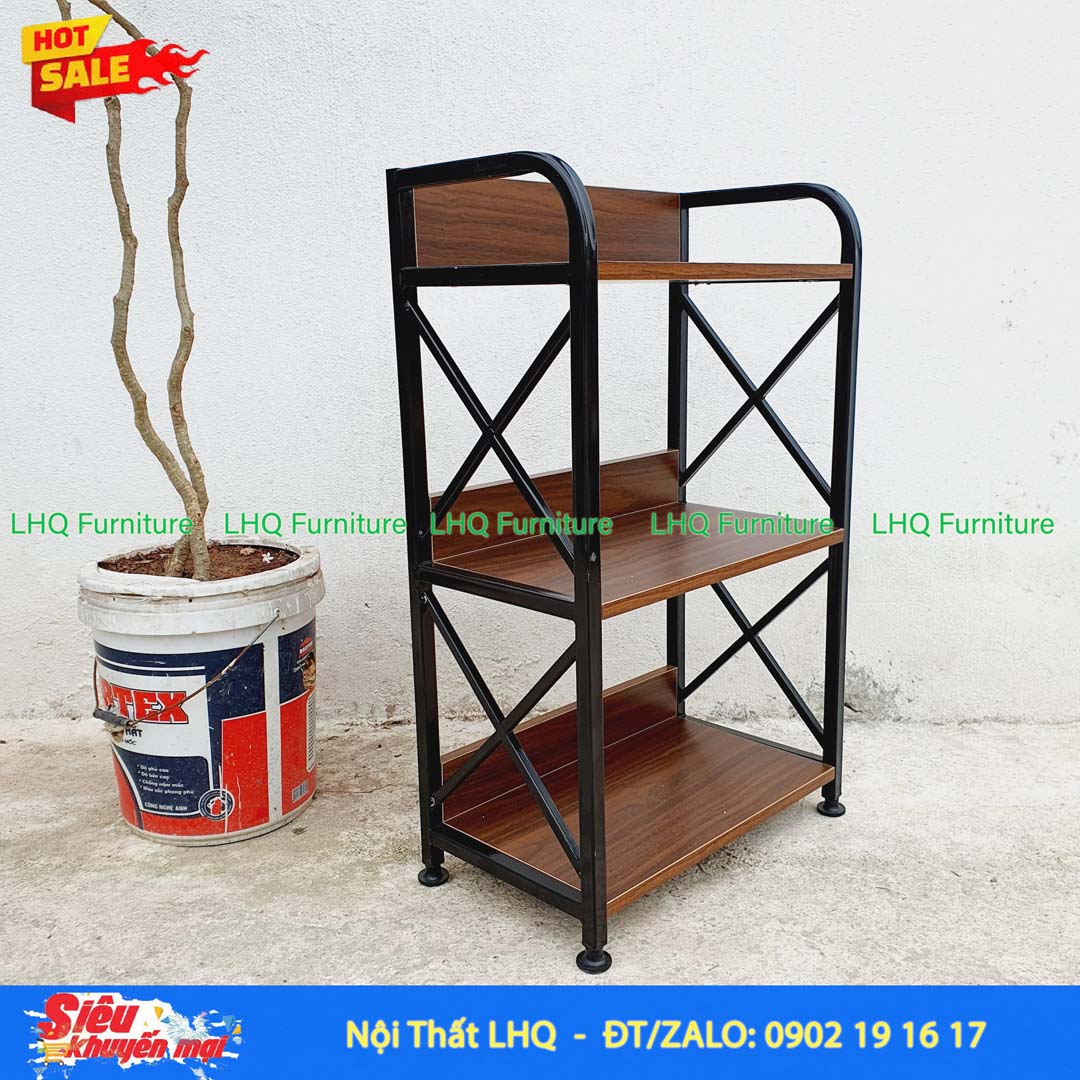 Kệ Sách Khung Sắt Gỗ Melamin 3 Tầng Rộng 50cm