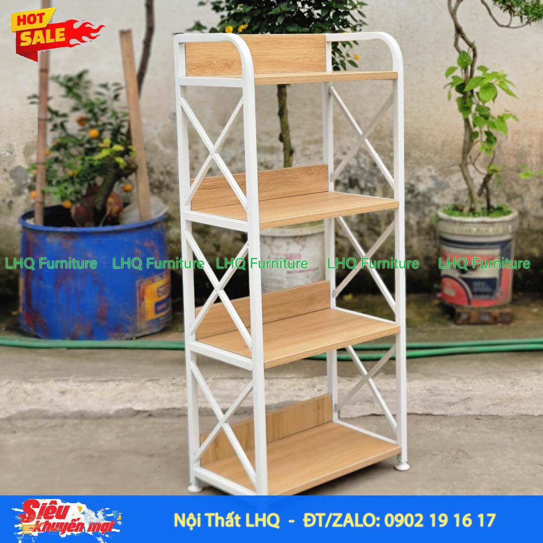 Kệ Sách Khung Sắt Gỗ Melamin 4T70 | Nội Thất LHQ