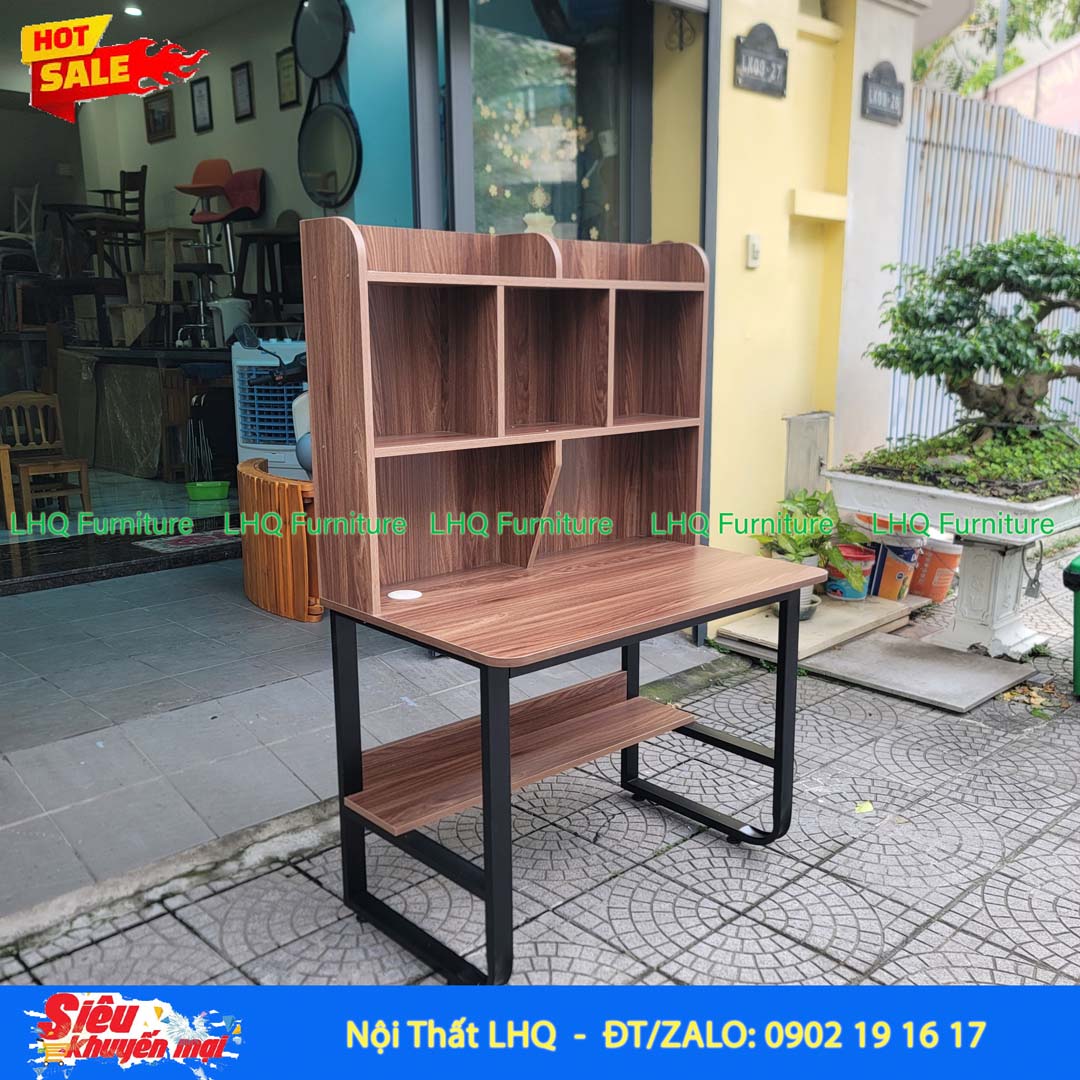Bàn Khung Sắt Giá Sách Lửng 1m2 | Nội Thất LHQ