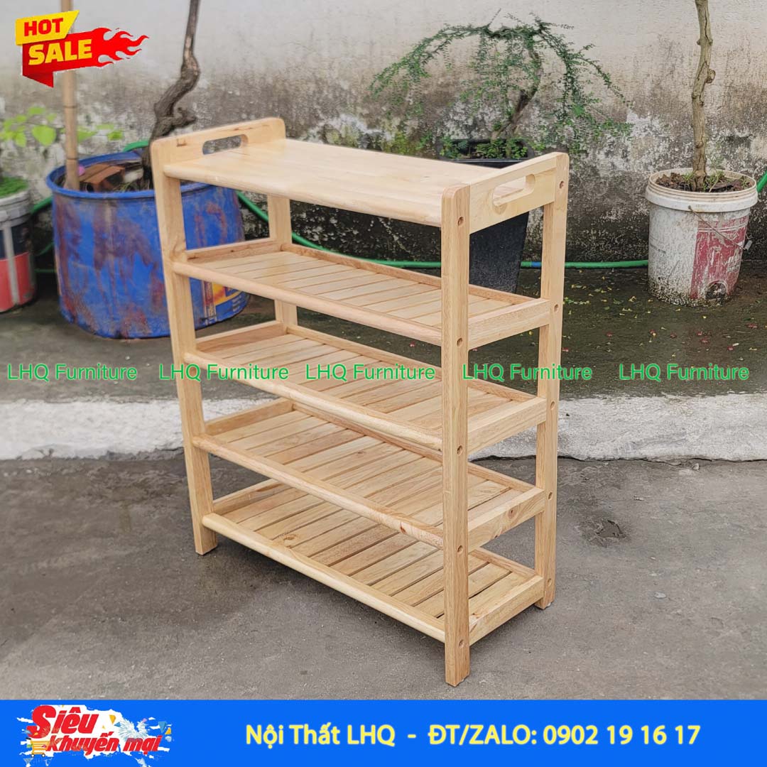 Kệ để giày dép có quai xách 5 tầng – Gỗ cao su tự nhiên