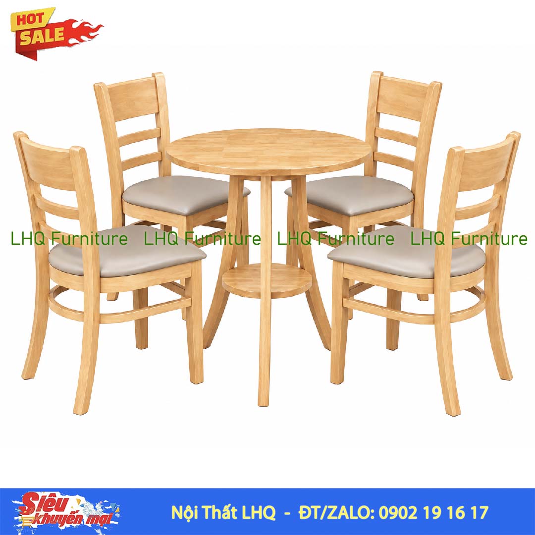 Bộ Bàn 4 Ghế Cabin – Bàn 2 Tầng 60cm Tròn/Vuông