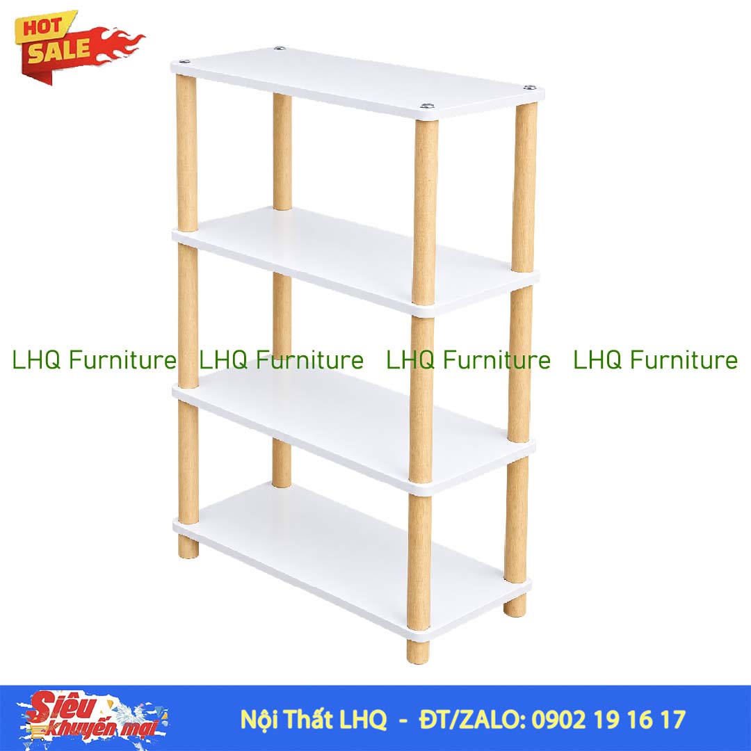 Kệ trang trí 4 tầng rộng 60cm – MDF Melamin, chân gỗ cao su