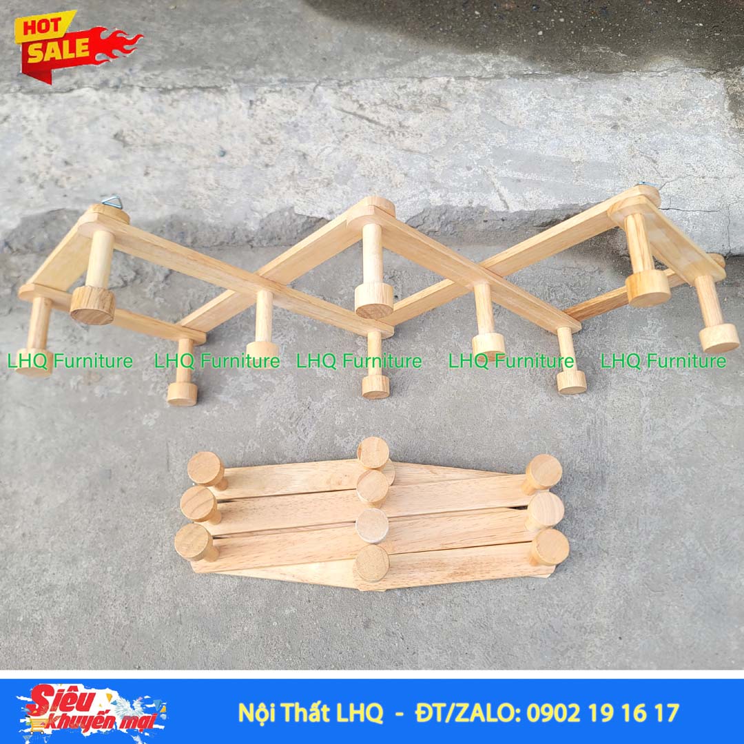 Móc Treo Quần Áo Gỗ Xếp Gọn Kéo Giãn Treo Tường Tiện Lợi