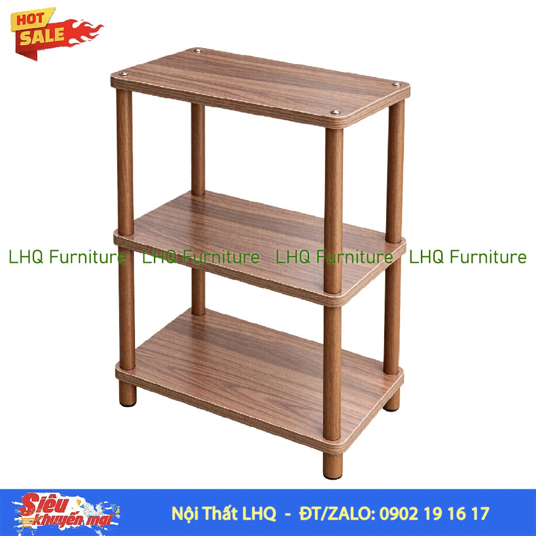 Kệ trang trí 3 tầng rộng 60cm – MDF Melamin, chân gỗ cao su