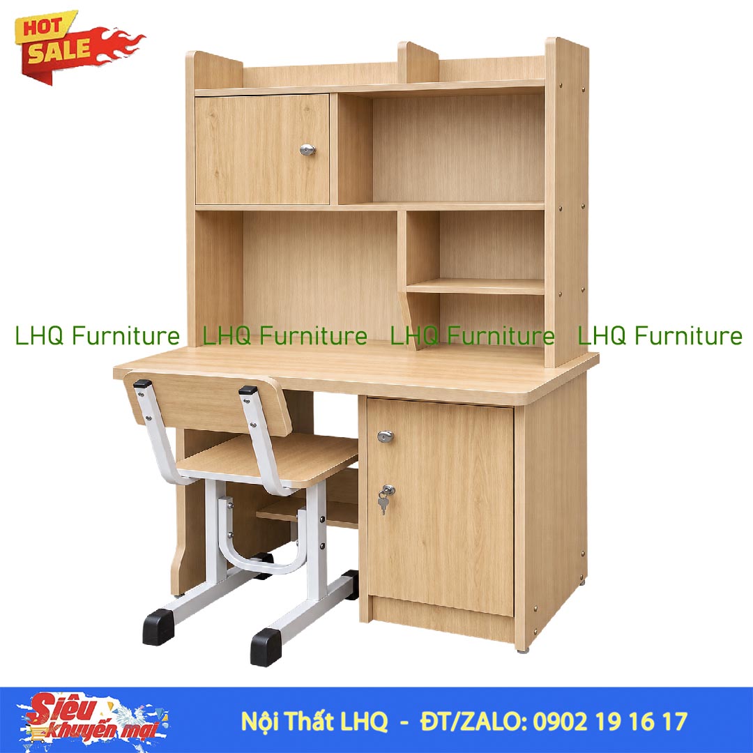 Bàn học sinh liền giá sách rộng 1m2 – Thiết kế tiện dụng cho bé