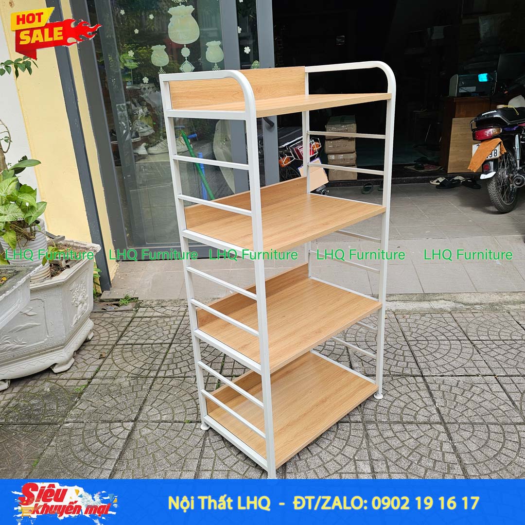 Kệ vi sóng 4 tầng khung sắt mặt gỗ MDF 64x40x130cm