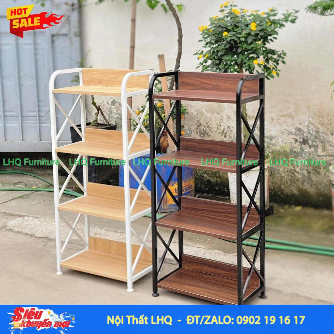 Kệ Sách Khung Sắt Gỗ Melamin 4T70 | Nội Thất LHQ