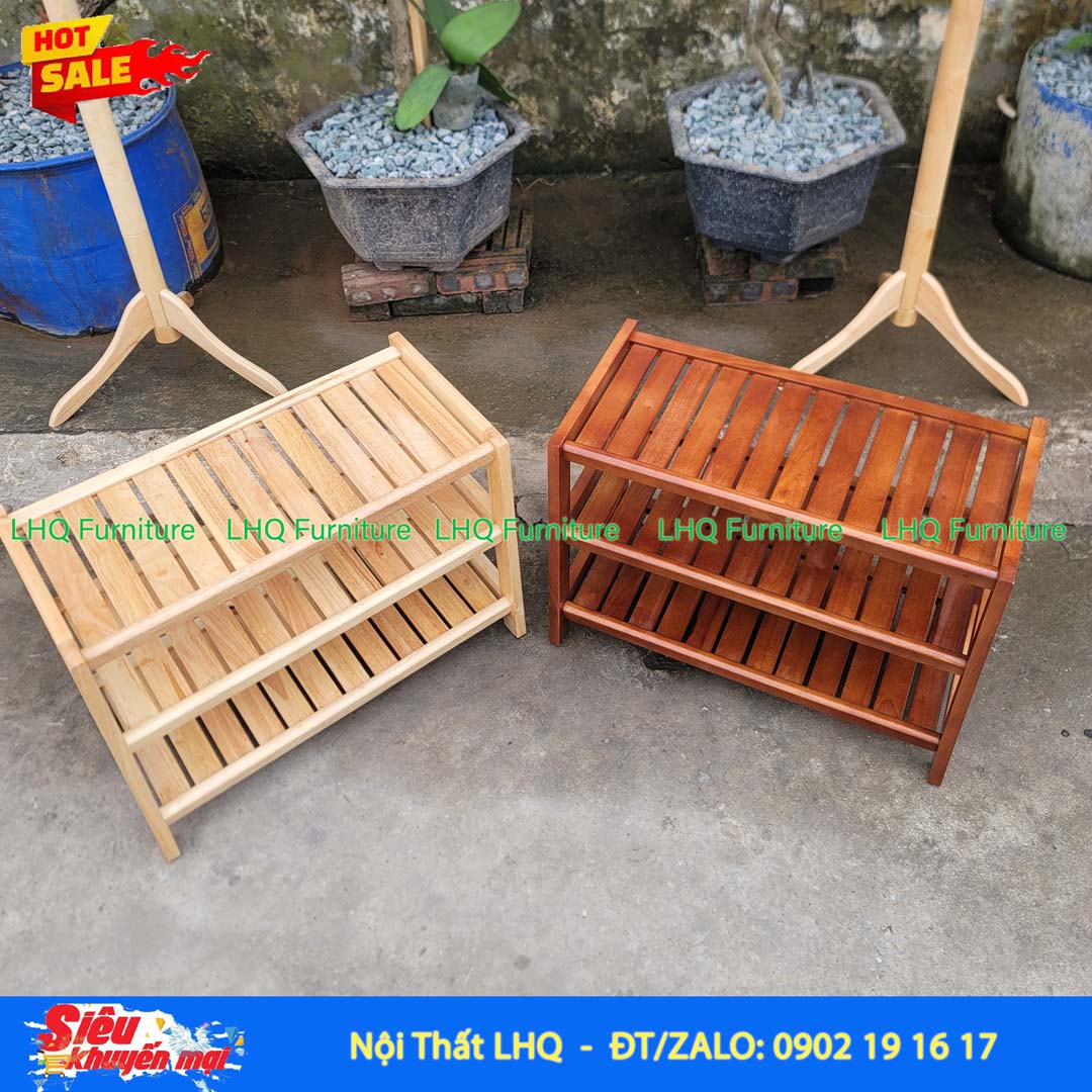 Kệ Để Giày Dép Gỗ 3 Tầng Rộng 80cm Gỗ Cao Su | Nội Thất LHQ