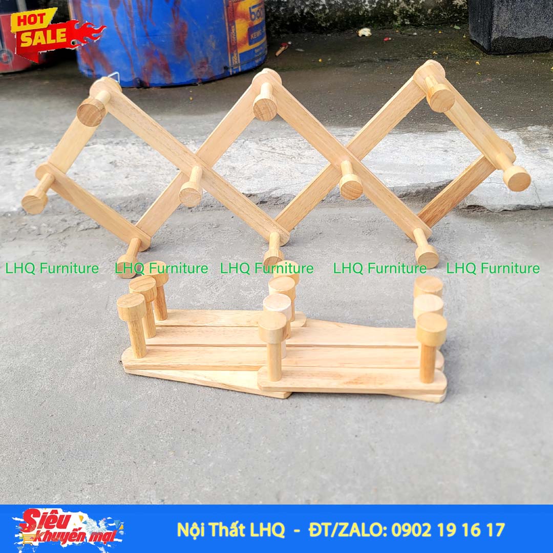 Móc Treo Quần Áo Gỗ Xếp Gọn Kéo Giãn Treo Tường Tiện Lợi