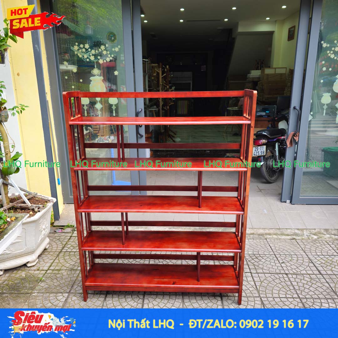 Kệ Sách Gỗ 5 Tầng Rộng 1m2 – Gỗ Cao Su Tự Nhiên Chắc Chắn, Sức Chứa Lớn