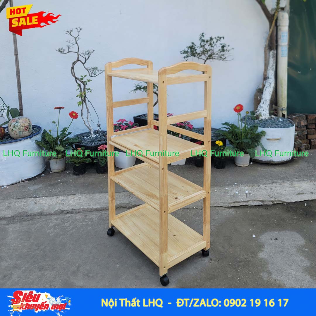 Kệ Để Lò Vi Sóng KVS-4T Gỗ Cao Su Tự Nhiên | Nội Thất LHQ
