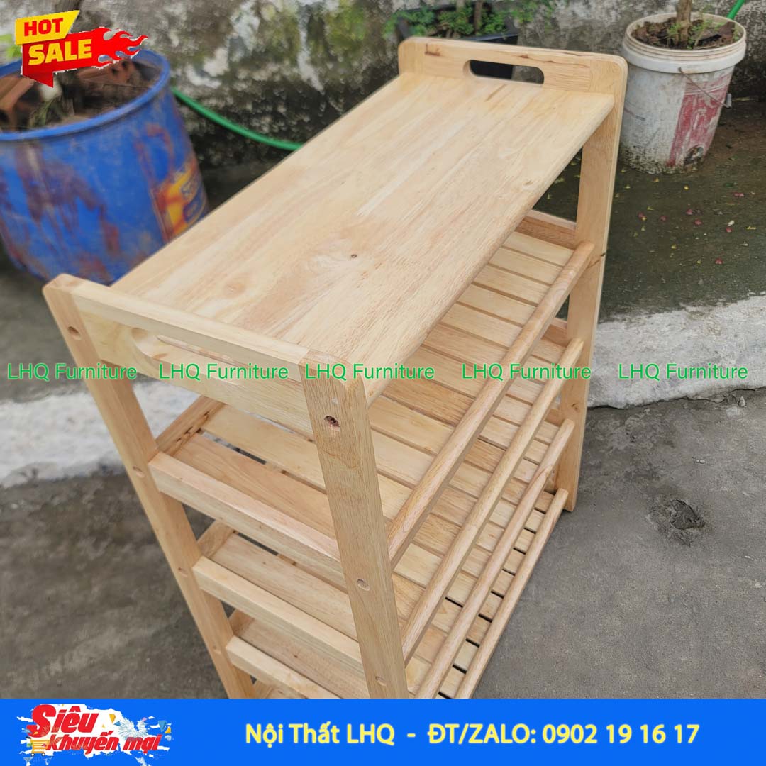 Kệ Để Giày Dép Có Quai Xách 6 Tầng Gỗ Cao Su