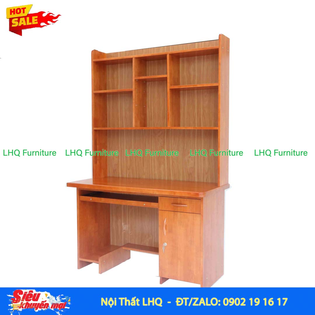 Bàn Học Có Giá Sách 1m2 Gỗ 1,8 | Gỗ Cao Su Tự Nhiên Cao Cấp