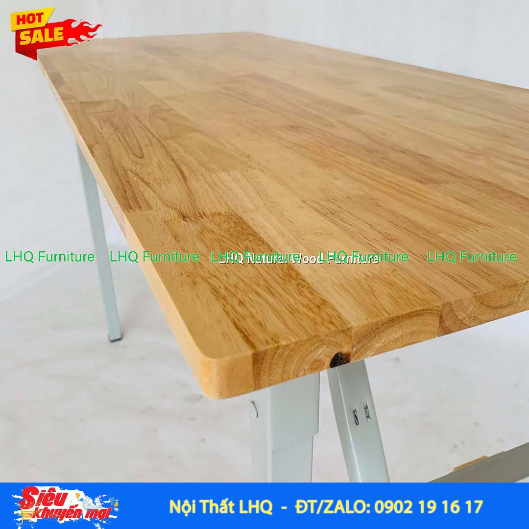 Bàn Làm Việc Chân Sắt Gấp 1m2 | Gỗ Cao Su Gấp Gọn Tiện Lợi