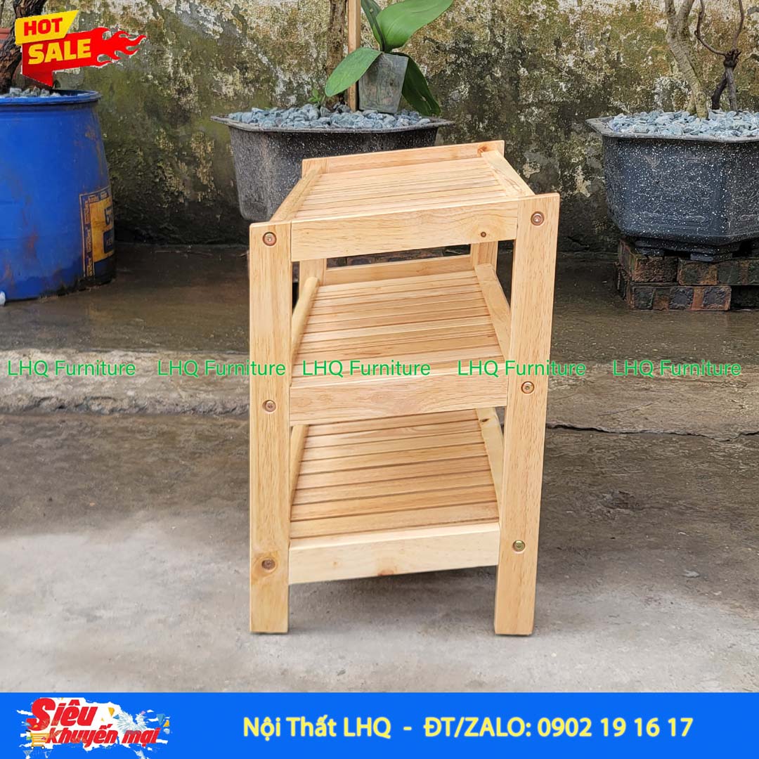 Kệ Để Giày Dép Gỗ 3 Tầng Rộng 62cm Gỗ Cao Su | Nội Thất LHQ