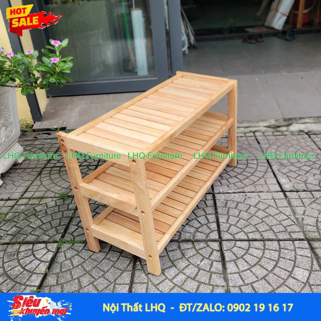 Kệ Để Giày Dép Gỗ 3 Tầng Rộng 80cm Gỗ Cao Su | Nội Thất LHQ