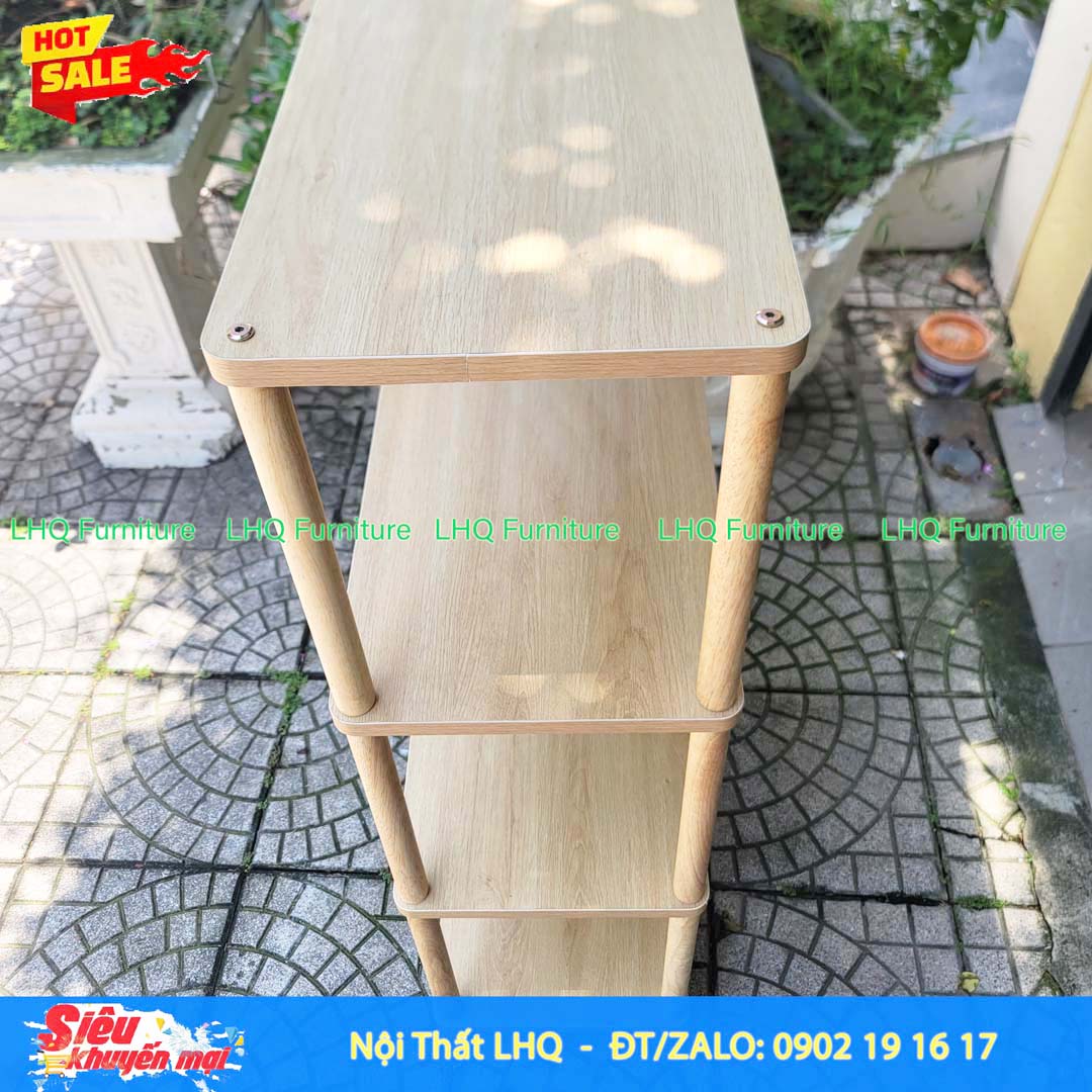 Kệ trang trí 4 tầng rộng 60cm – MDF Melamin, chân gỗ cao su