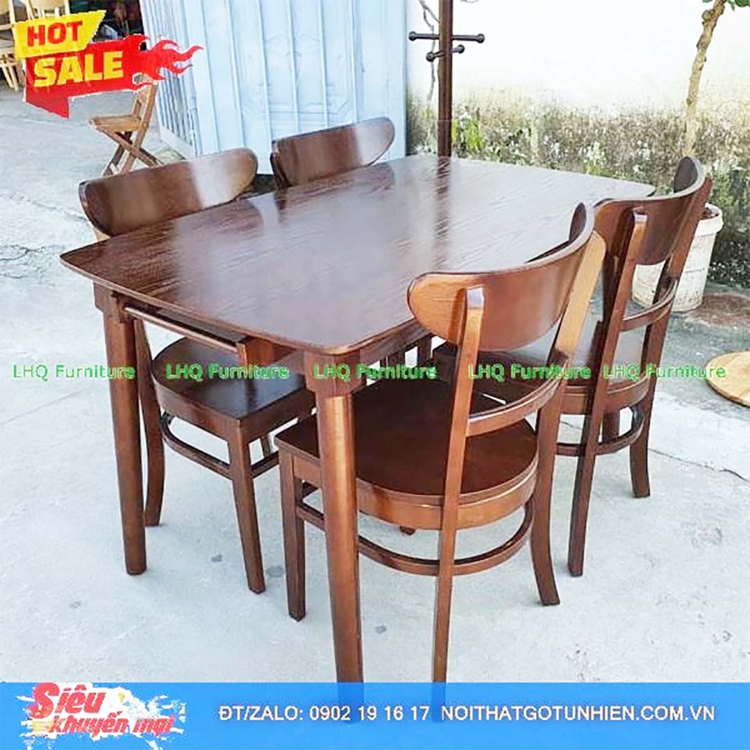 Bộ bàn ăn 1m2 gỗ 4 ghế Panda – Màu Walnut và Tự nhiên