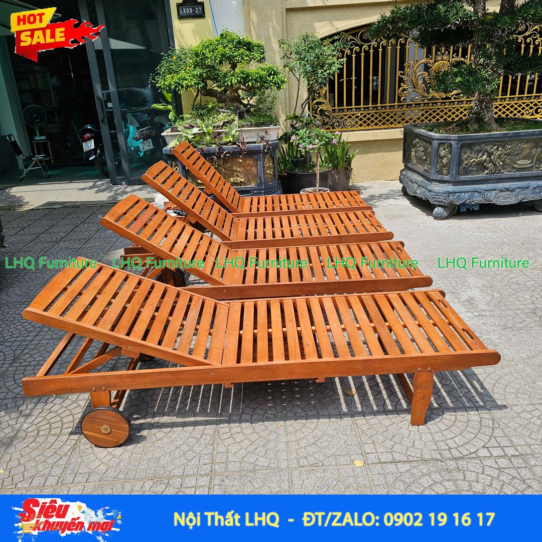 Giường Tắm Nắng Gỗ Bạch Đàn Ngoài Trời | Nội Thất LHQ