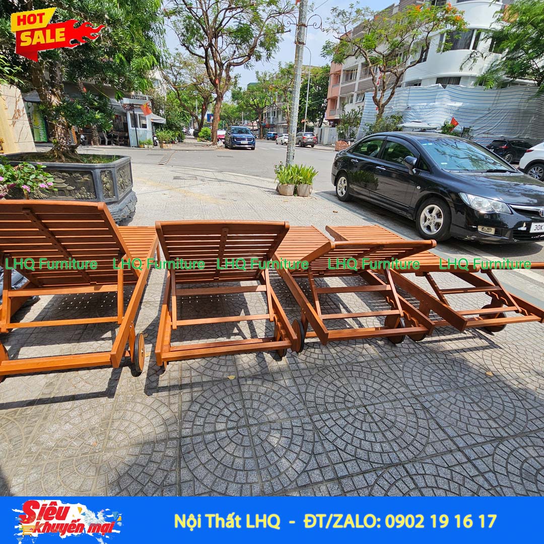 Giường Tắm Nắng Gỗ Bạch Đàn Ngoài Trời | Nội Thất LHQ