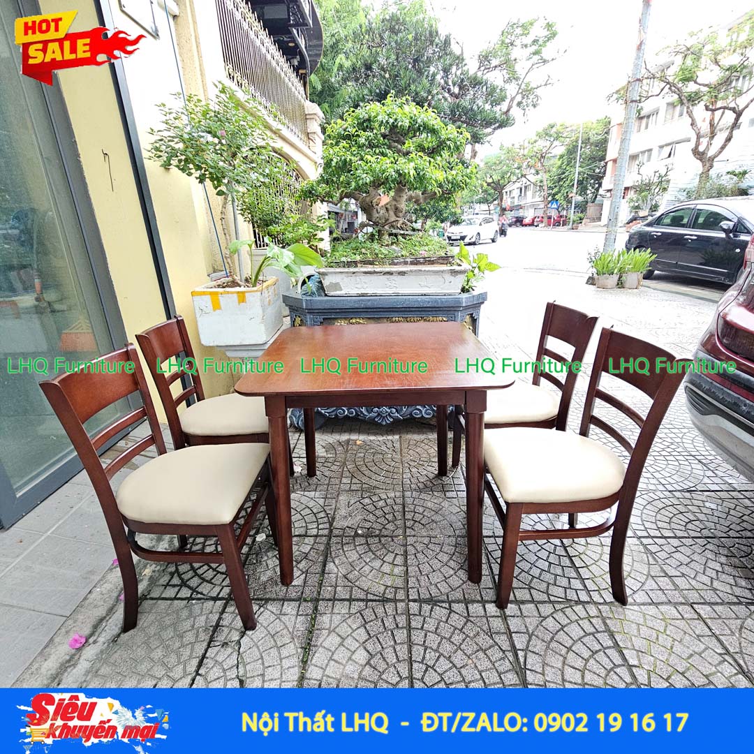 Bộ Bàn Ăn Vuông 80 4 Ghế Cabin – Gỗ Cao Su Tự Nhiên