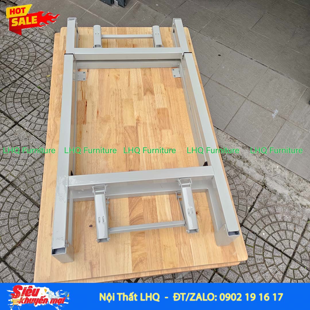 Bàn Làm Việc Chân Sắt Gấp 1m2 | Gỗ Cao Su Gấp Gọn Tiện Lợi