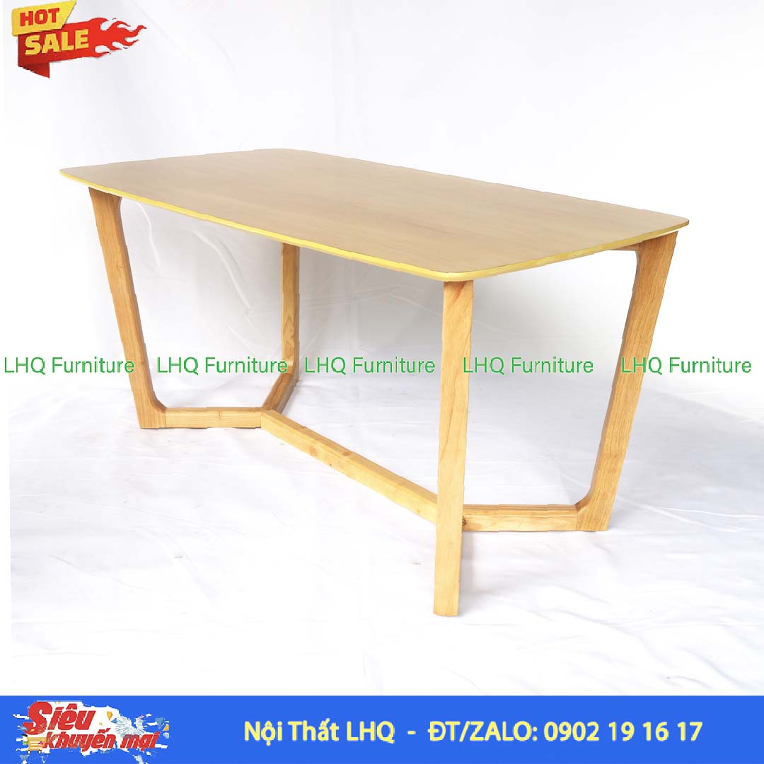 Bàn Ăn Chân Xương Cá Gỗ Cao Su Phong Cách Bắc Âu