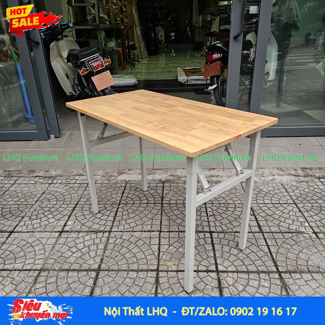 Bàn Làm Việc Chân Sắt Gấp 1m2 | Gỗ Cao Su Gấp Gọn Tiện Lợi