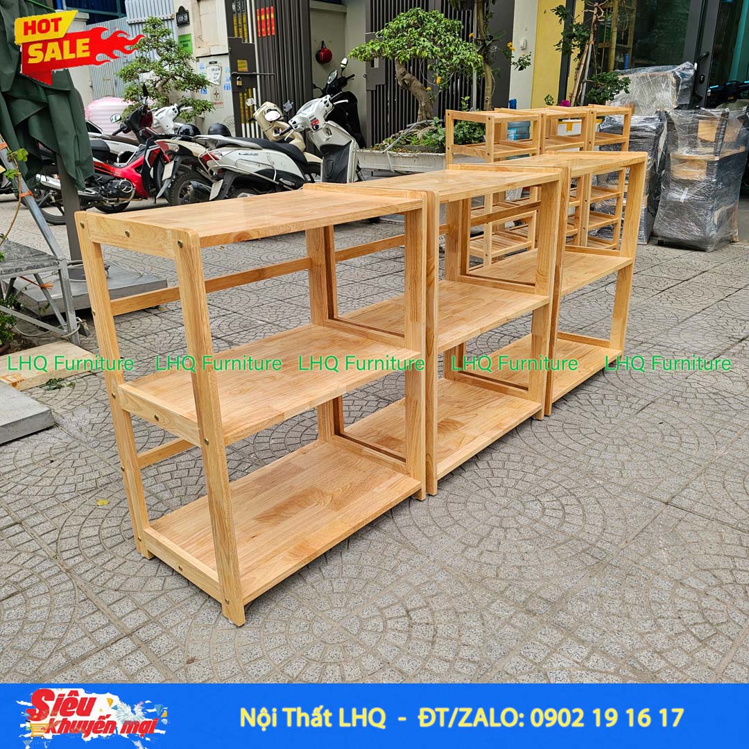 Kệ Để Lò Vi Sóng Mặt Liền 3 Tầng Gỗ Cao Su | Nội Thất LHQ