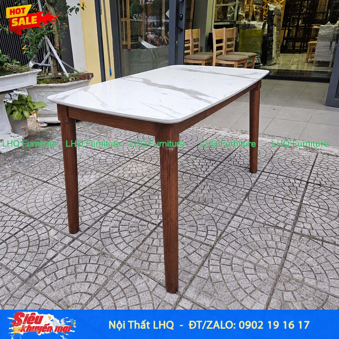 Bàn ăn chân tròn 1m2 giả đá gỗ cao su tự nhiên – Đẹp, chắc chắn