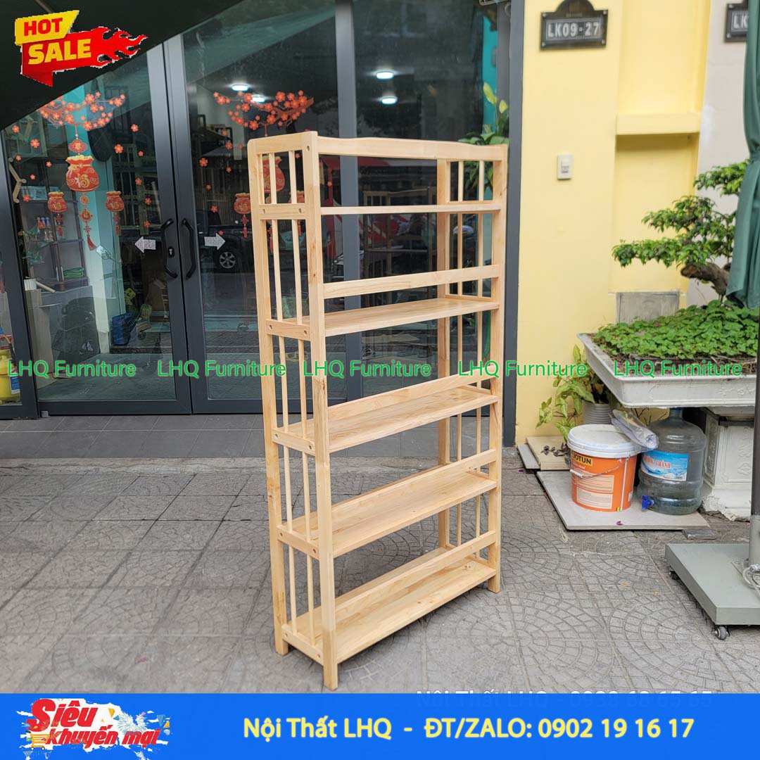 Kệ Sách Gỗ 5 Tầng Rộng 80cm – Gỗ Cao Su Tự Nhiên Chắc Chắn, Đẹp Hiện Đại