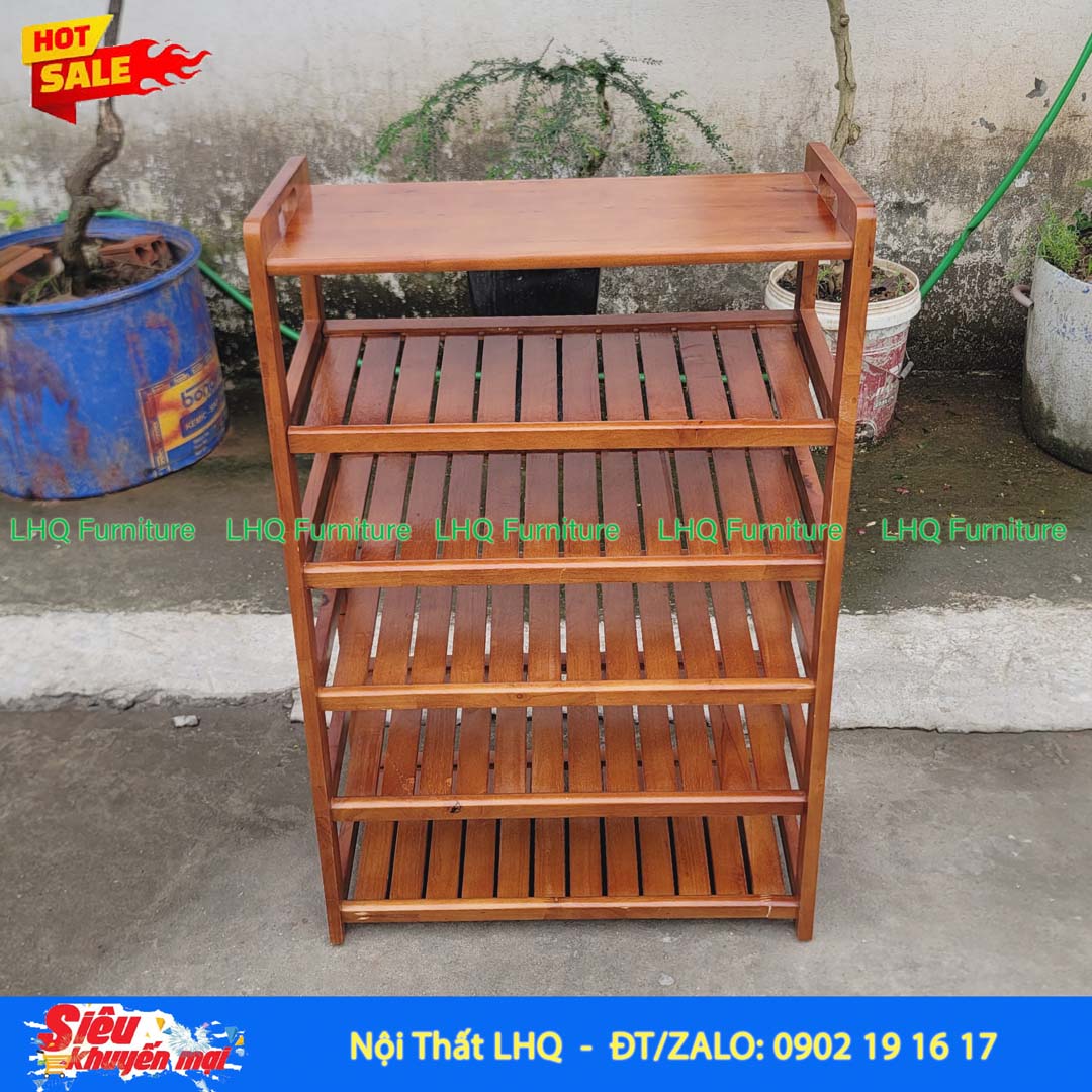Kệ Để Giày Dép Có Quai Xách 6 Tầng Gỗ Cao Su