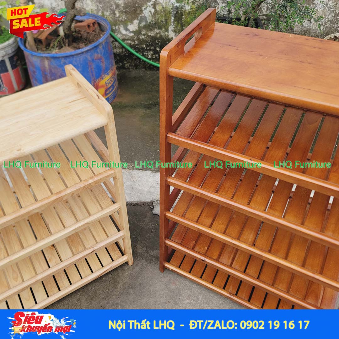 Kệ Dép Có Quai Xách 4 Tầng Gỗ Tự Nhiên | LHQ