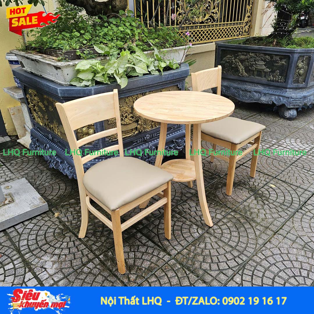 Bộ Bàn 2 Ghế Cabin – Bàn 2 Tầng Vuông 60cm Màu Tự Nhiên & Walnut