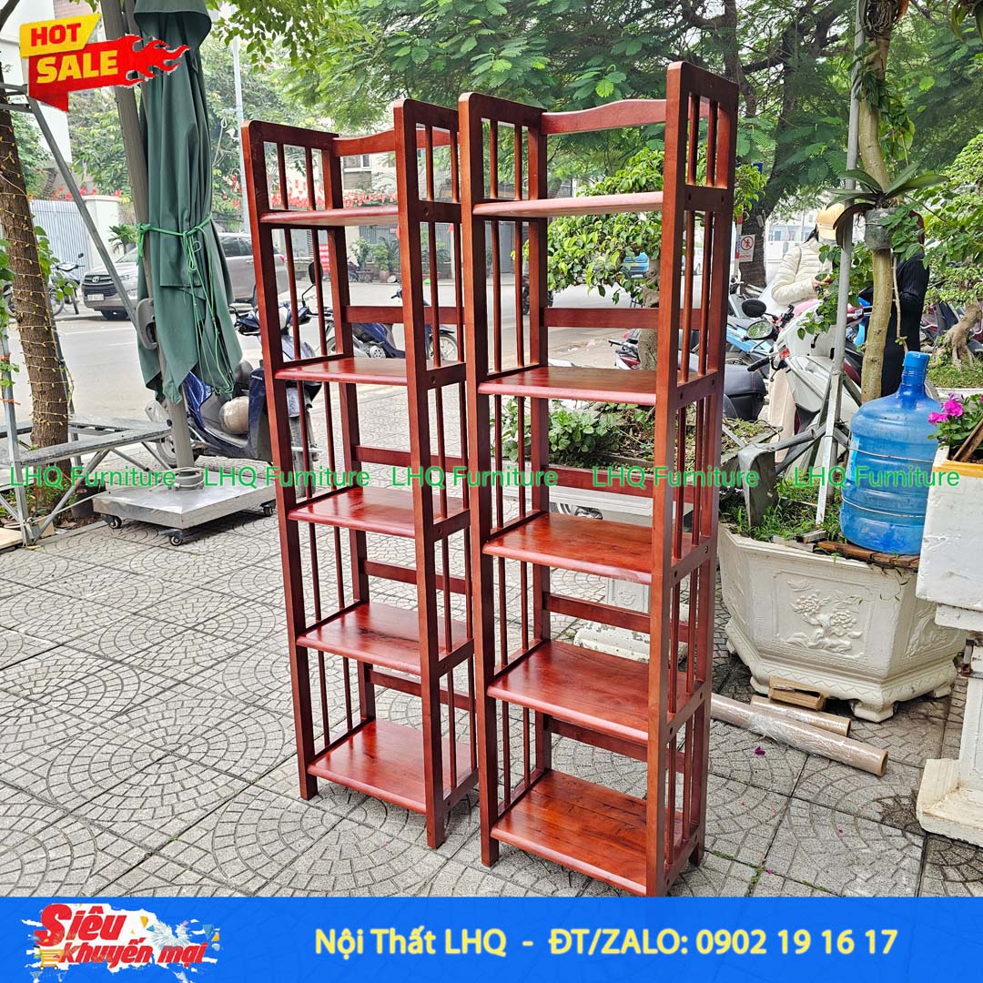 Kệ Sách Gỗ 5 Tầng Rộng 40cm – Gỗ Cao Su Tự Nhiên Bền Đẹp, Thiết Kế Nhỏ Gọn