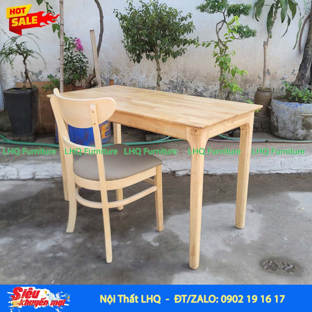 Bàn Làm Việc Chân Vuông 1m | Gỗ Cao Su Tự Nhiên Hiện Đại