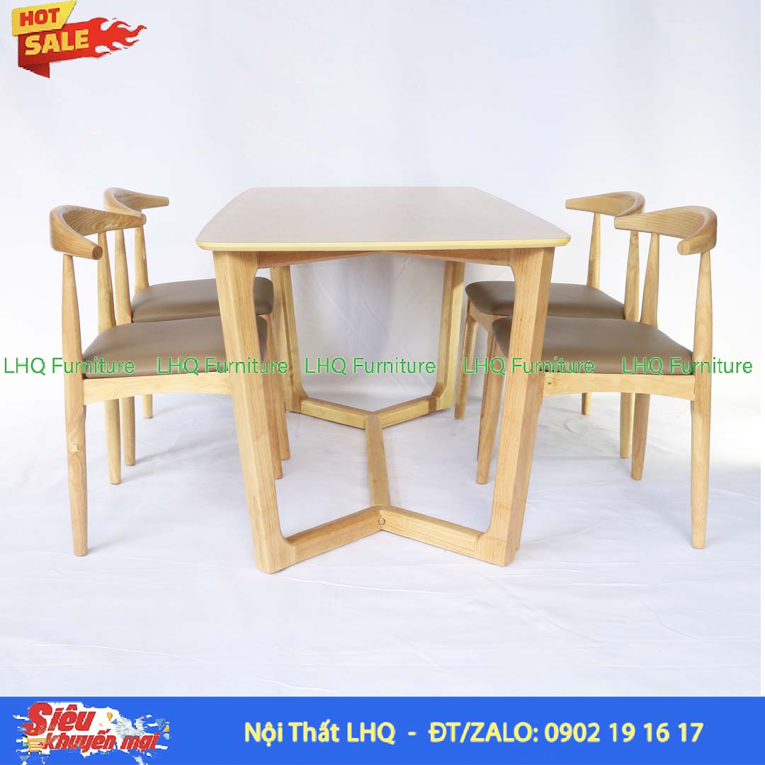 Bàn Ăn Chân Xương Cá Gỗ Cao Su Phong Cách Bắc Âu