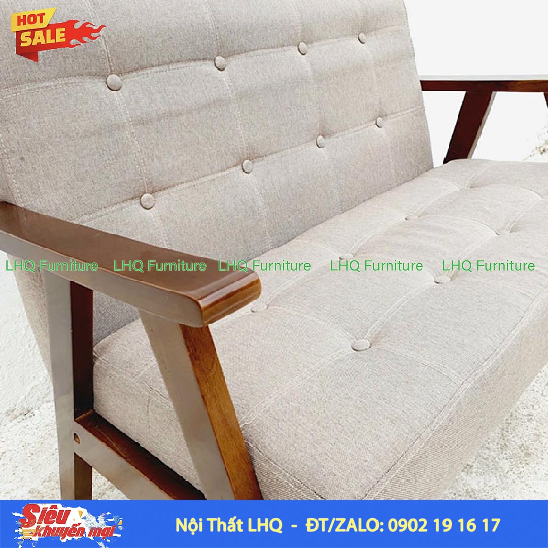 Ghế Sofa Đôi Tay Dẹt Gỗ Cao Su | Nội Thất LHQ