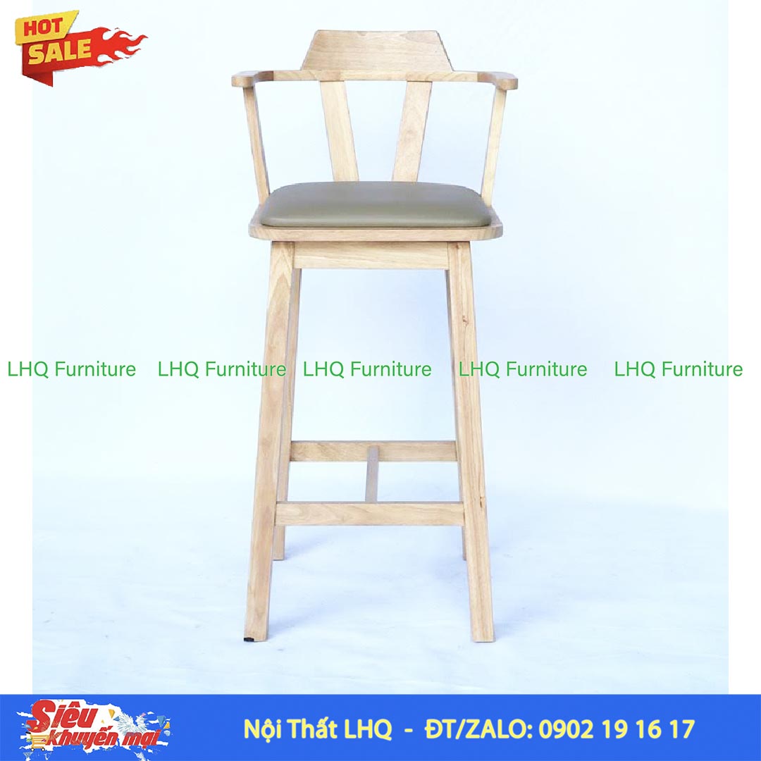 Ghế Quầy Bar Gỗ Cao Su Xoay 360 Độ | Nội Thất LHQ