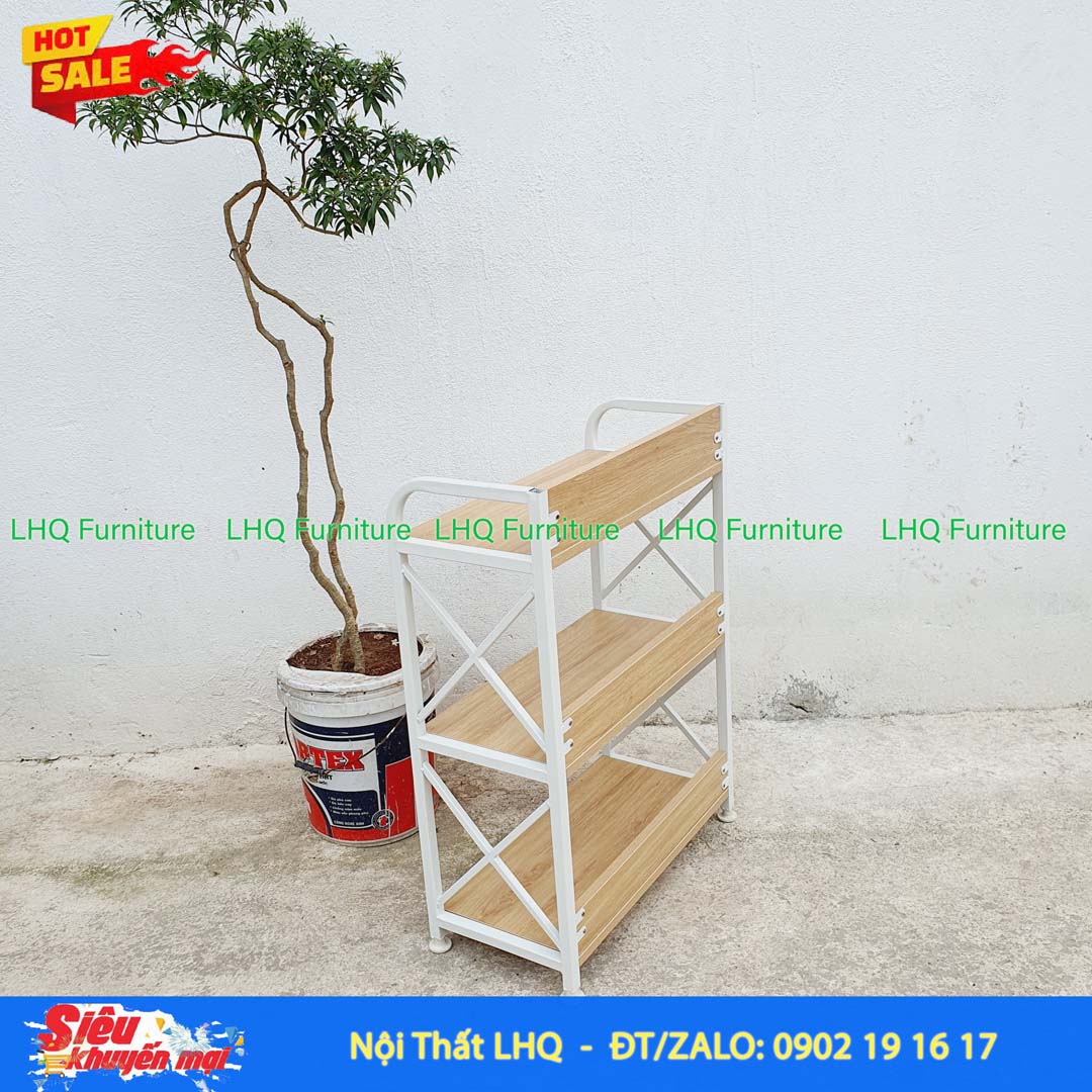 Kệ Sách Khung Sắt Gỗ Melamin 3 Tầng Rộng 50cm
