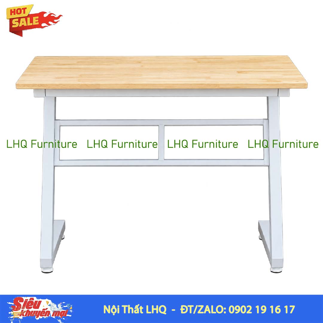 Bàn học khung sắt chữ Z gỗ cao su tự nhiên 1m – 1m2
